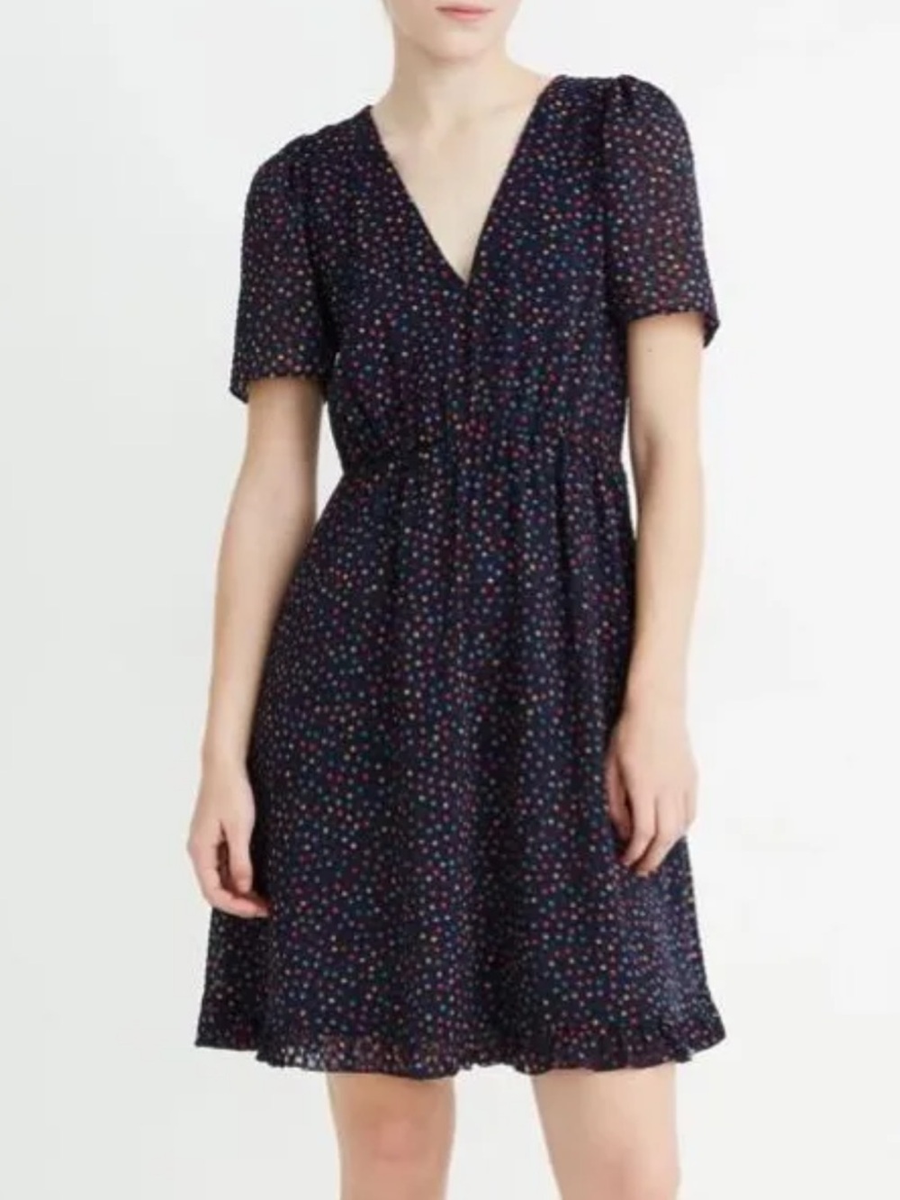 Madewell Navy Multi-Polka Dot V-Neck Dress